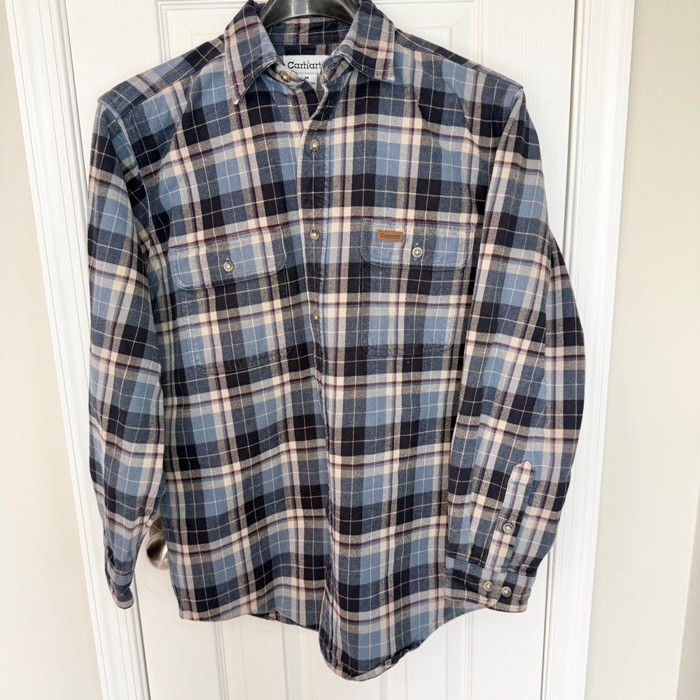 Carhartt Men's Navy Plaid Button Down Flannel Shirt Size Medium